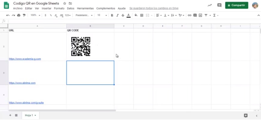 Generar codigo QR en Google Sheets