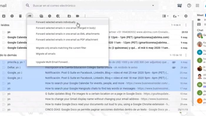 Como reenviar correos masivamente en Gmail